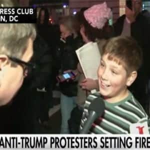 Anti-Trump Protesting Kid Burn City Property & Says "Screw Our President"